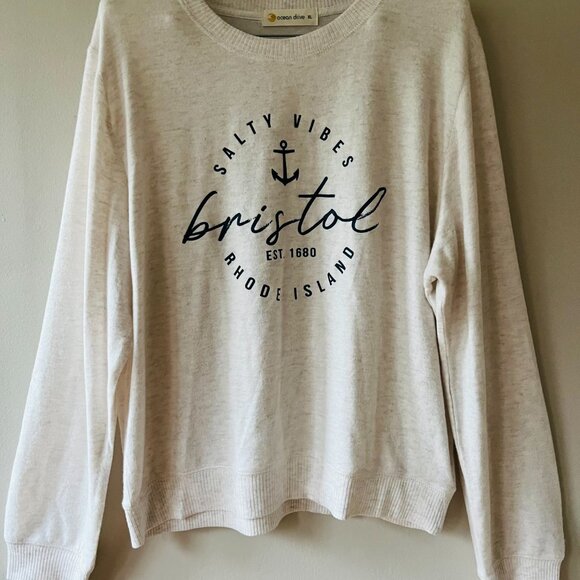 Sz XL Bristol Salty Vibes Crewneck Cream Pullover Sweater Stretch - Picture 9 of 9